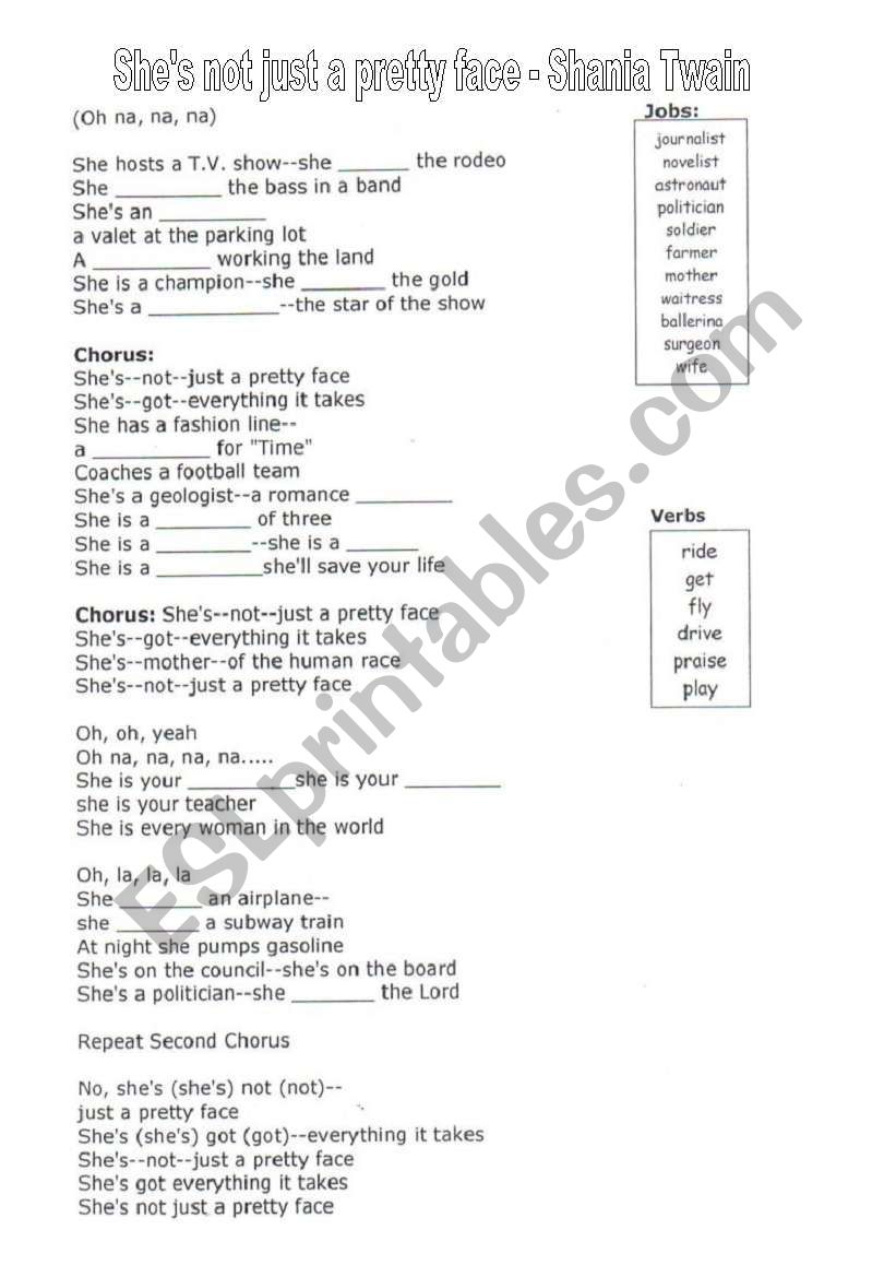 Song: SheÂ´s not just a pretty face - simple present + occupations