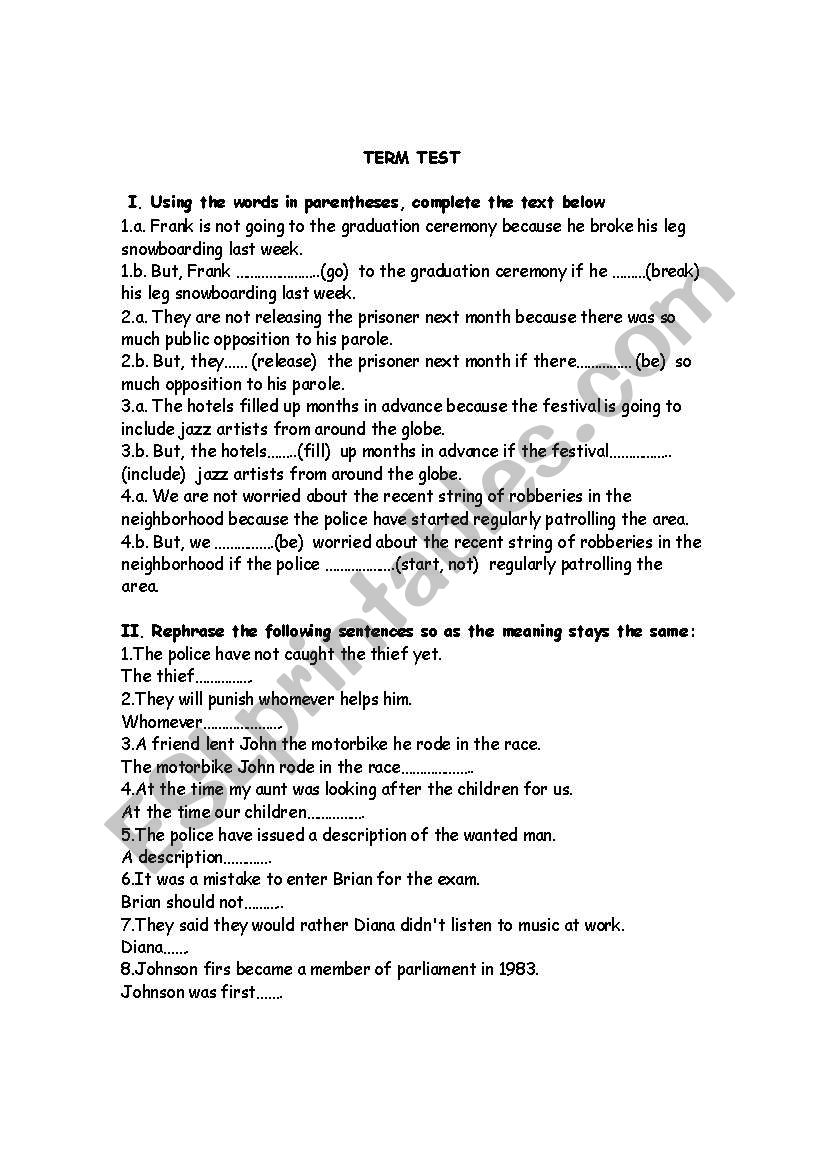 term test 4 worksheet
