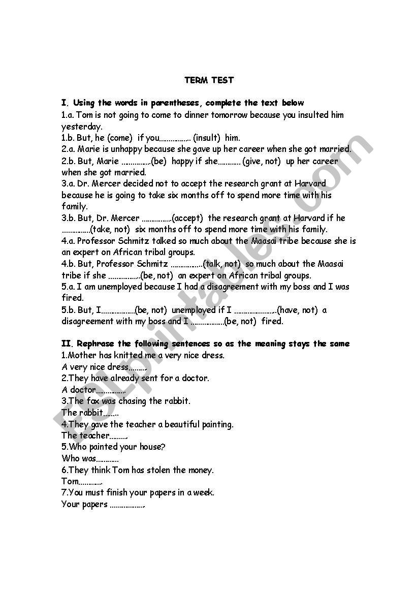 term test 5 worksheet