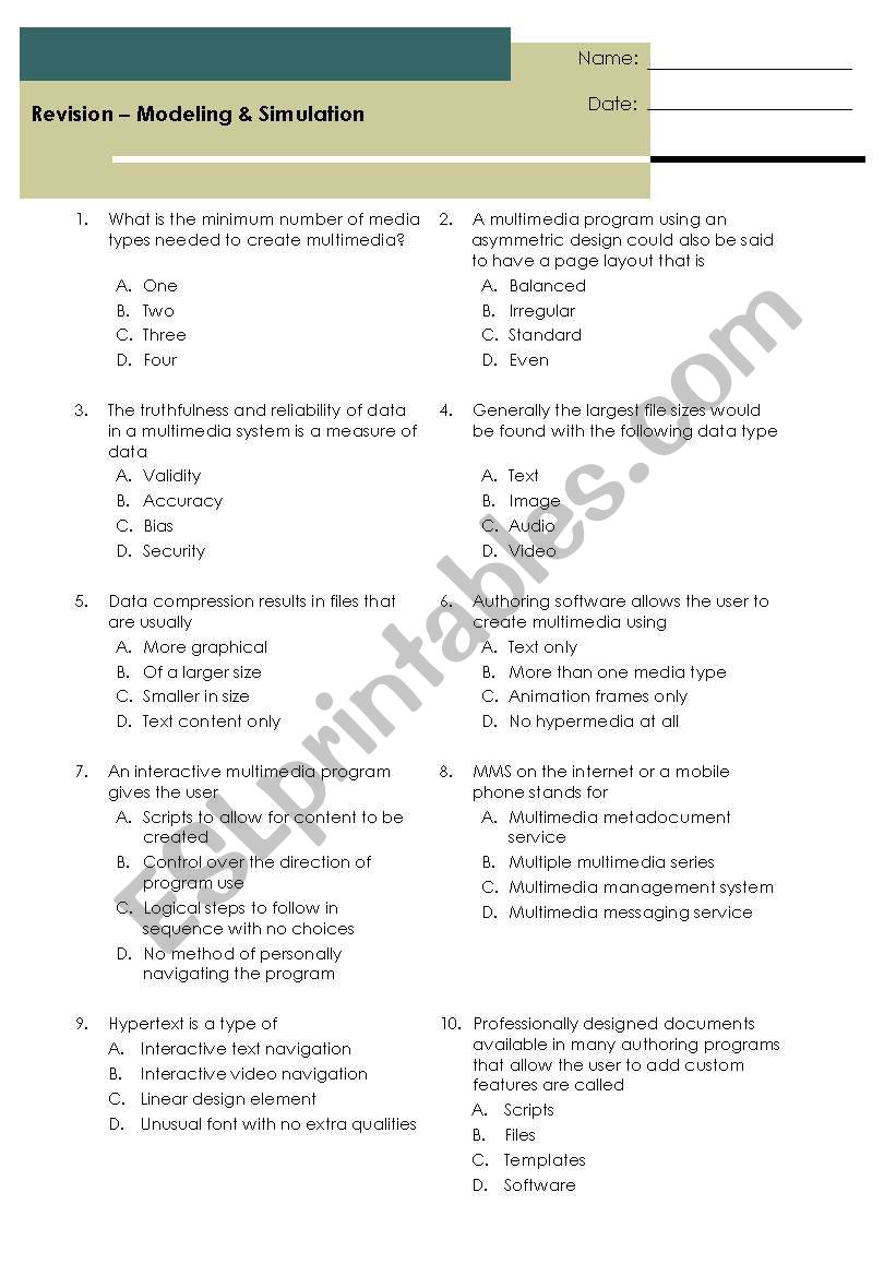 Modelling & Simulation Revision