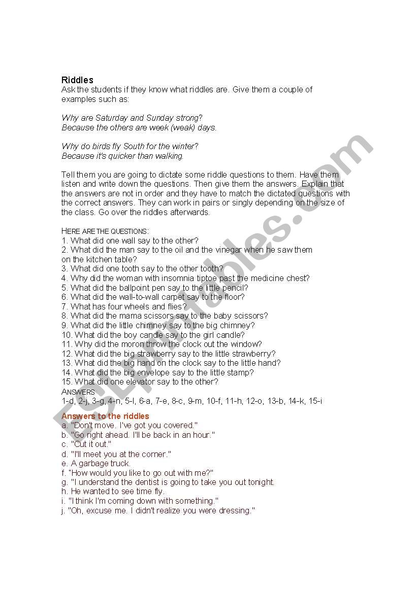 riddles worksheet