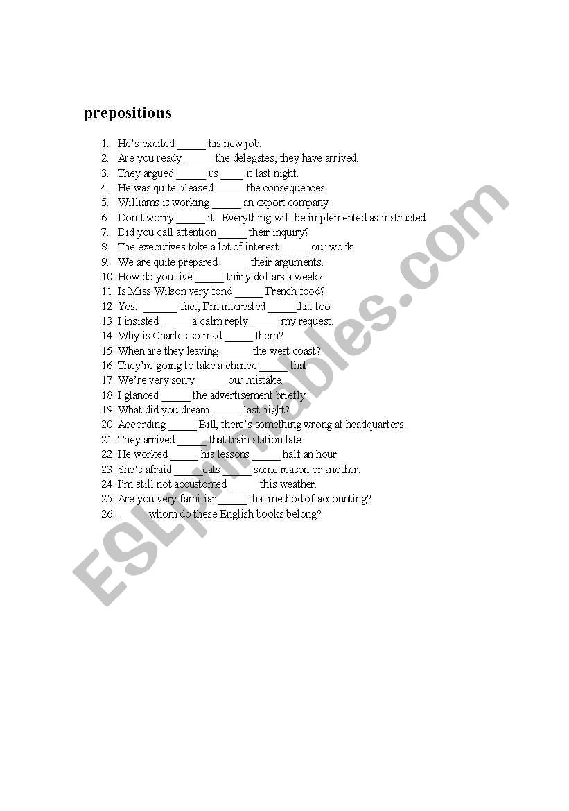 Prepositions fill in the blank