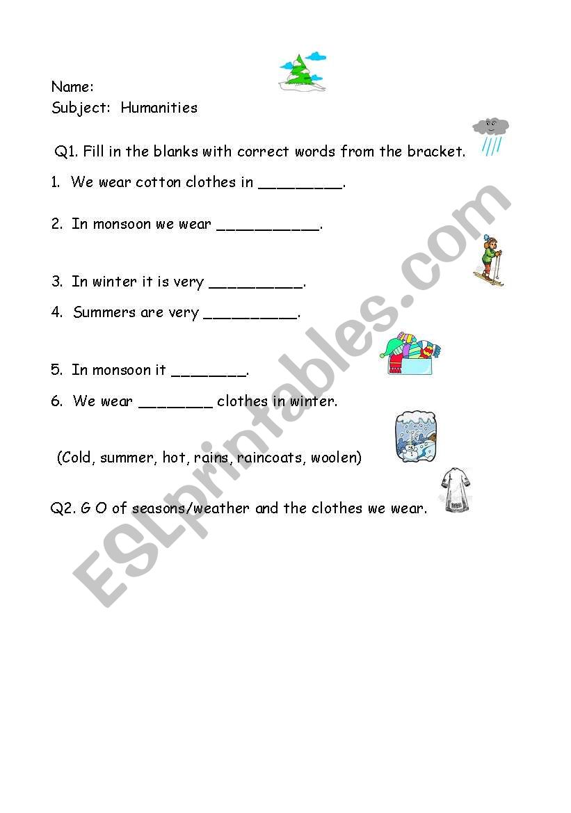 seasons worksheet