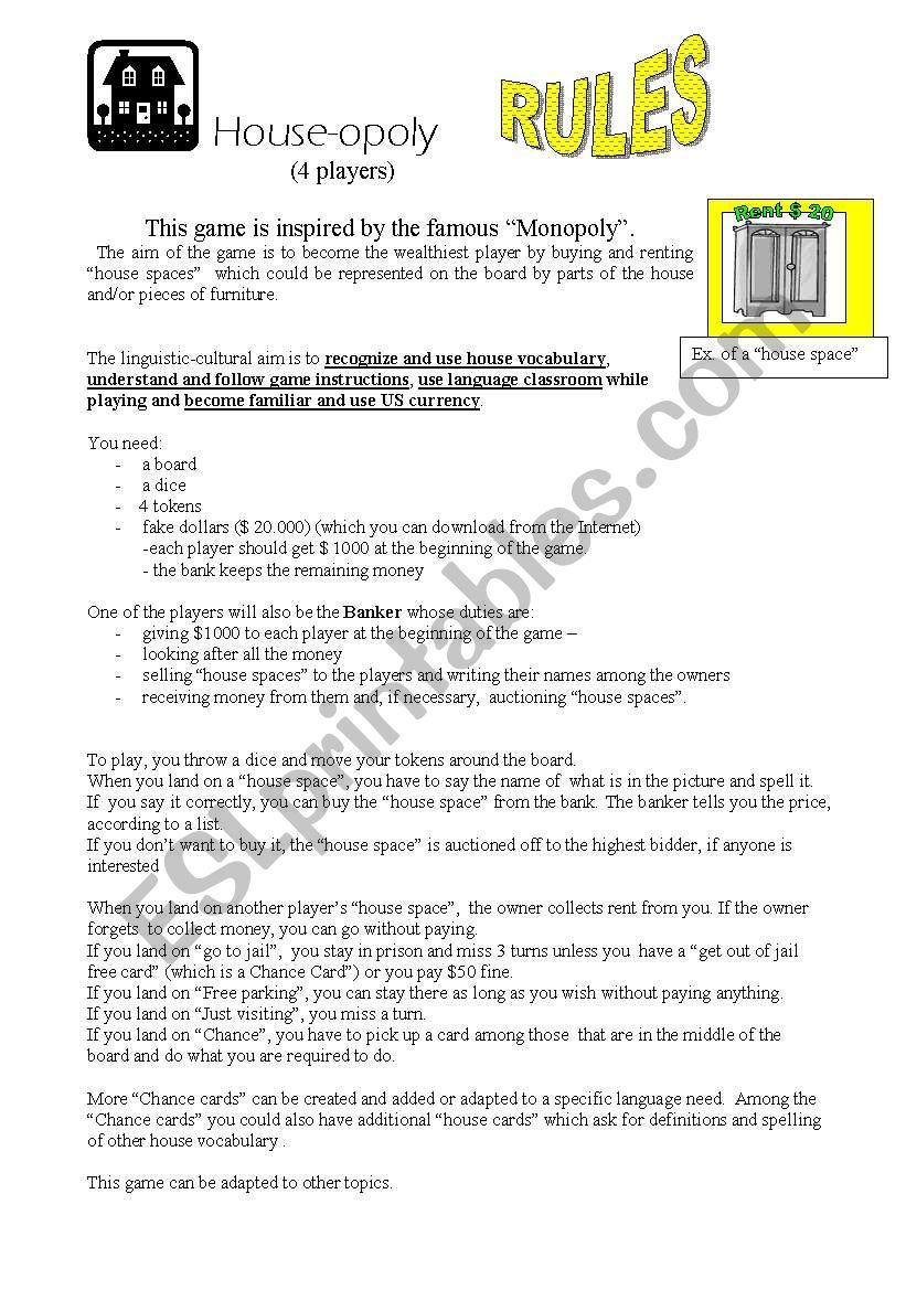 HOUSE-OPOLY worksheet