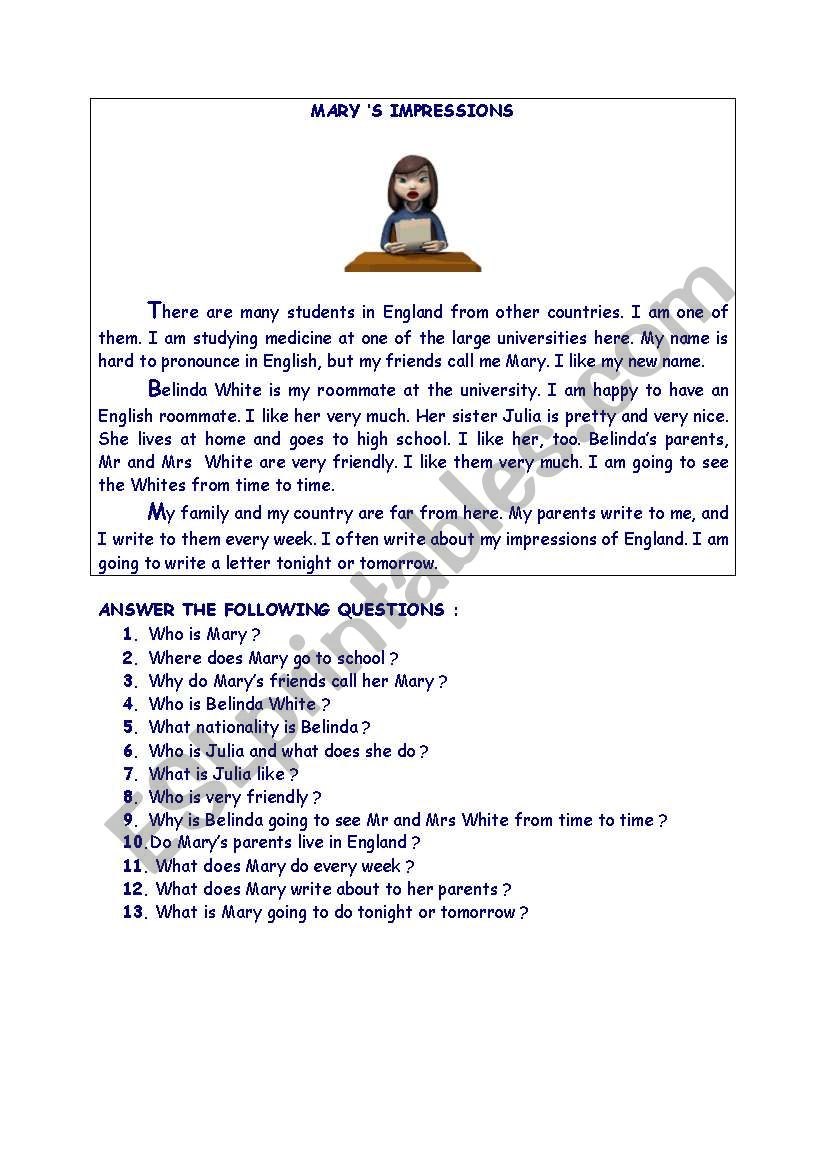 mary worksheet