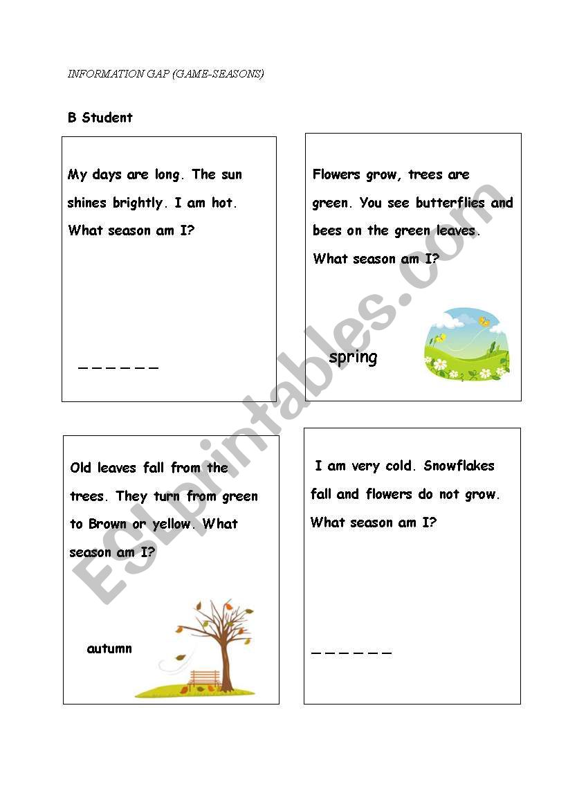 Seasons-Information gap  worksheet