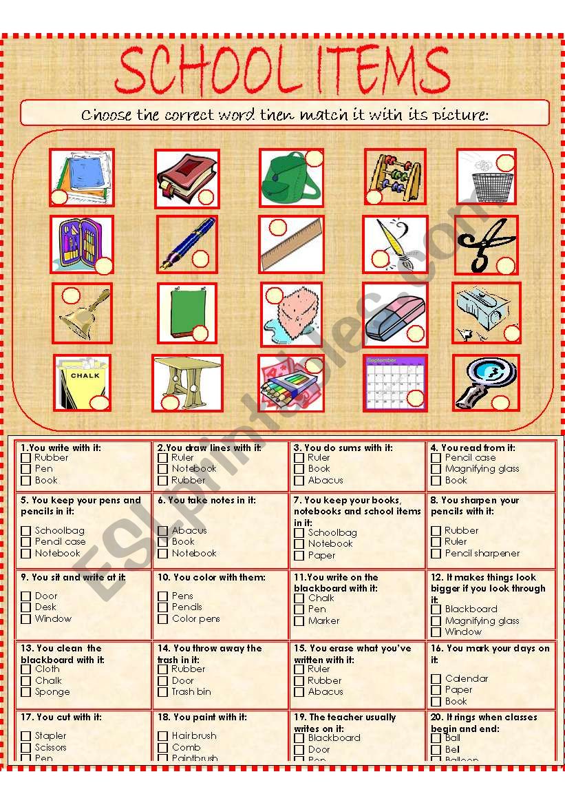 School Items- intermediate level