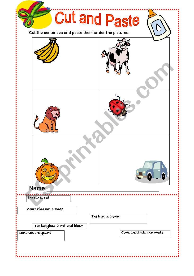 The Colours -Cut and paste  worksheet