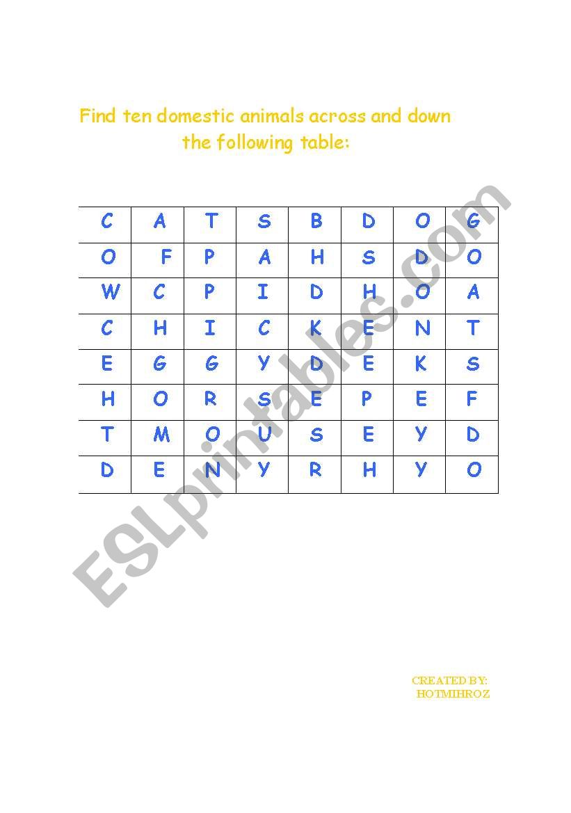 Domestic Animals worksheet