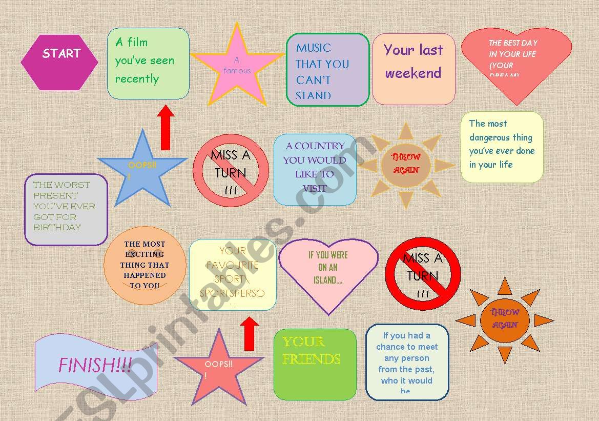Sharing opinions board game worksheet