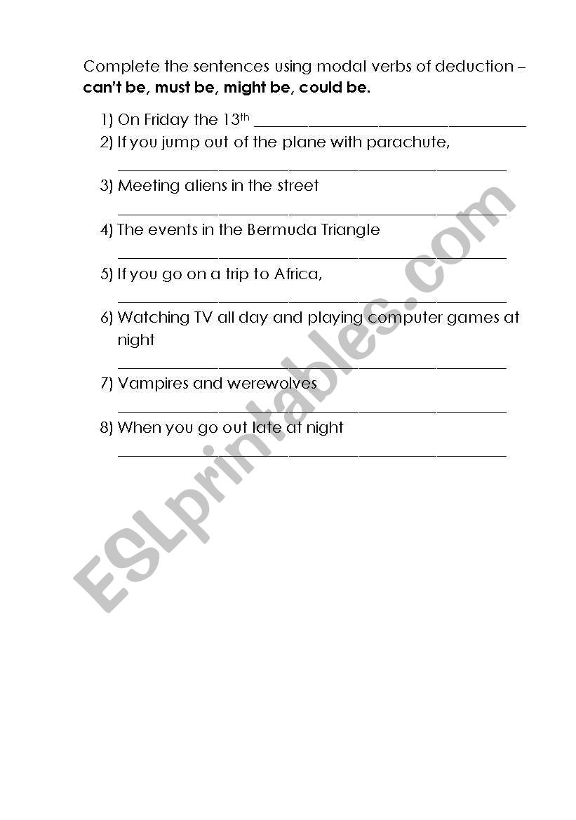 Modals of deduction worksheet worksheet