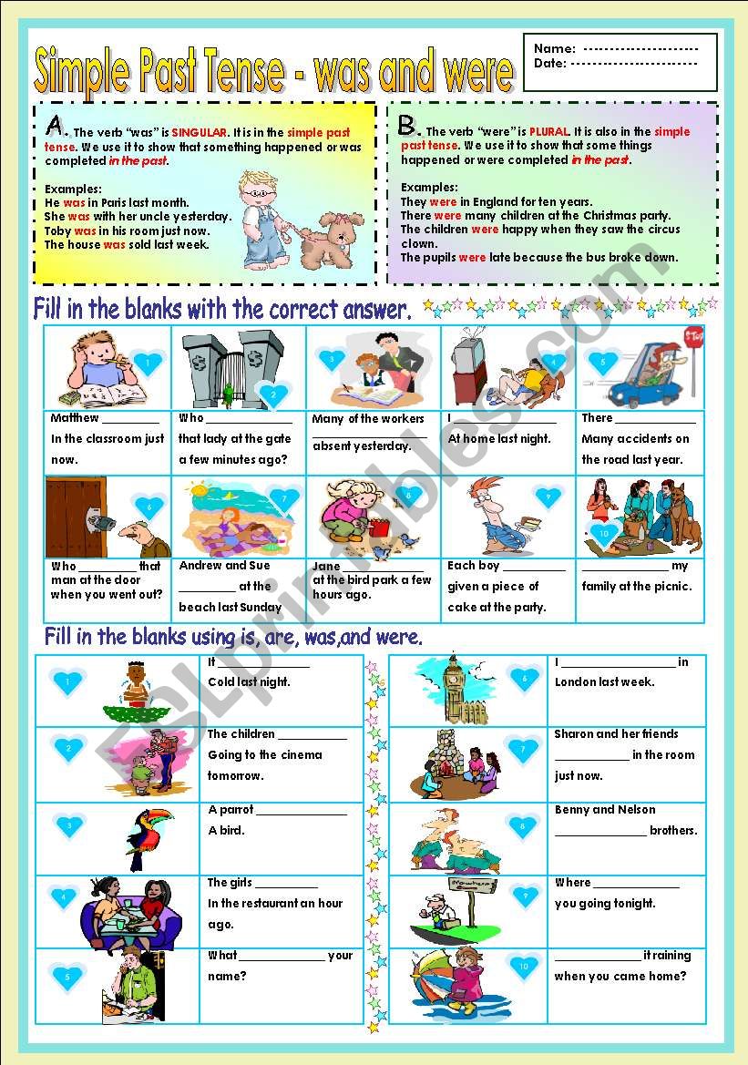 Simple Past Tense - was and were