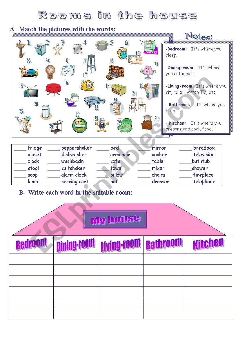 Rooms in the house worksheet