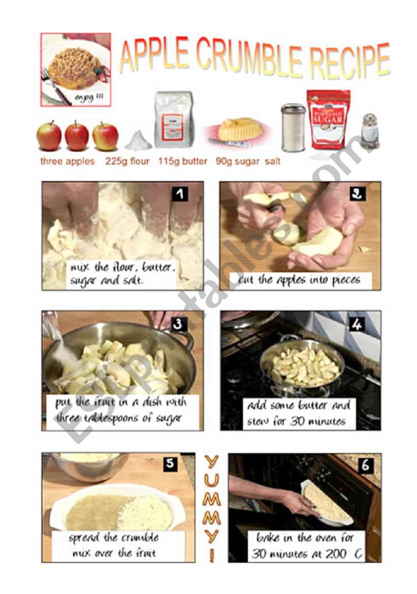 APPLE CRUMBLE RECIPE worksheet