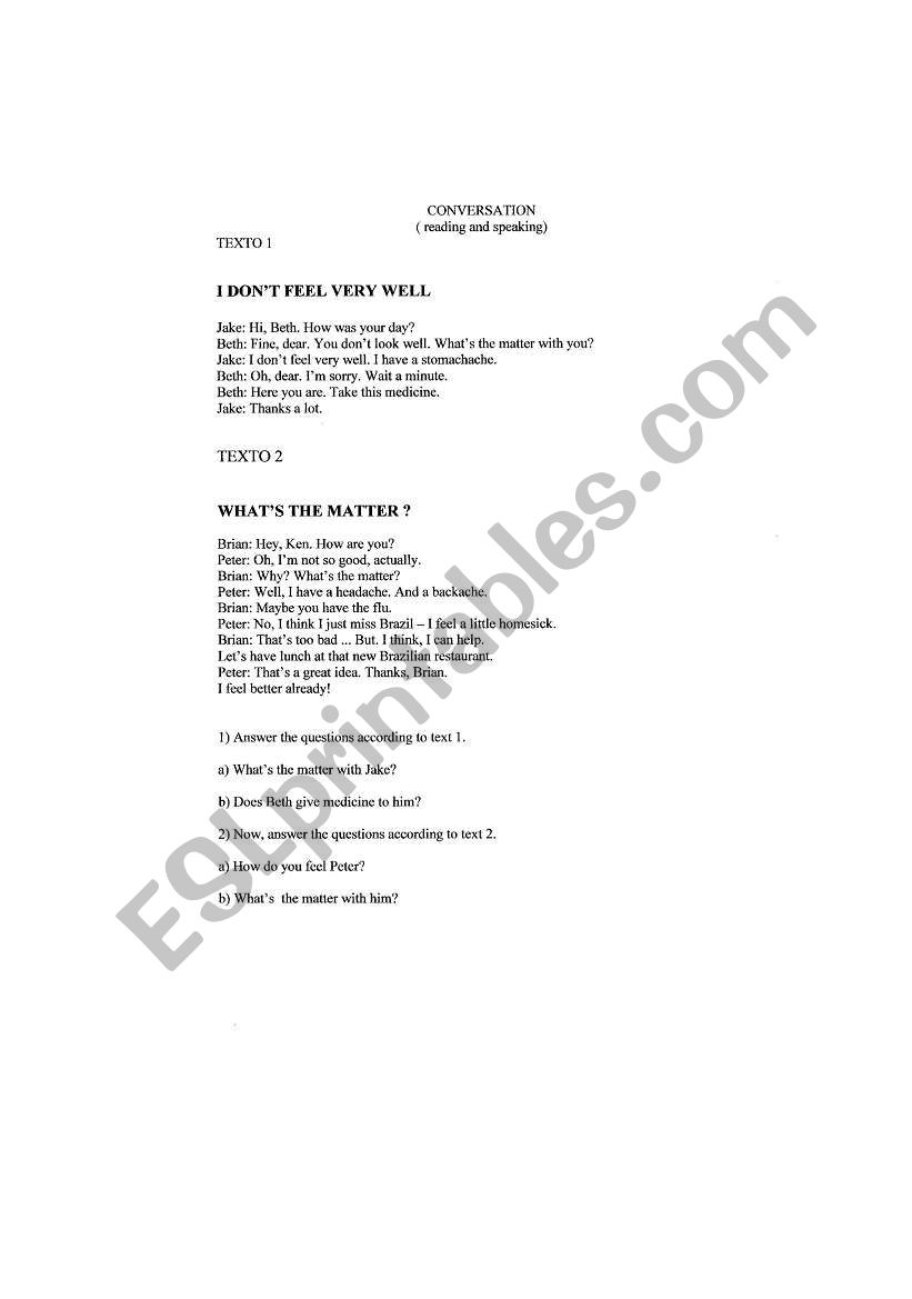 Health Problem worksheet