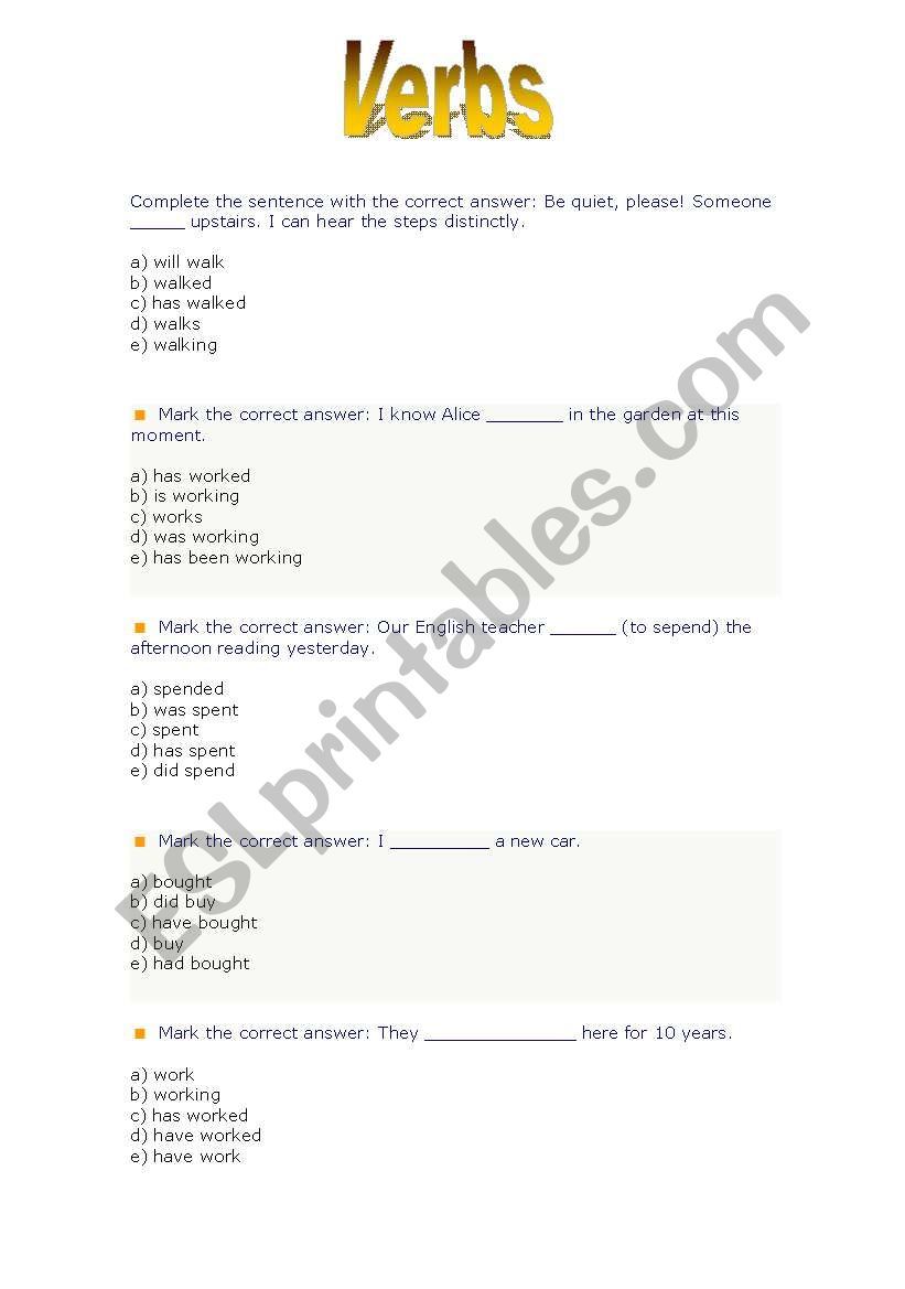 Verbs worksheet