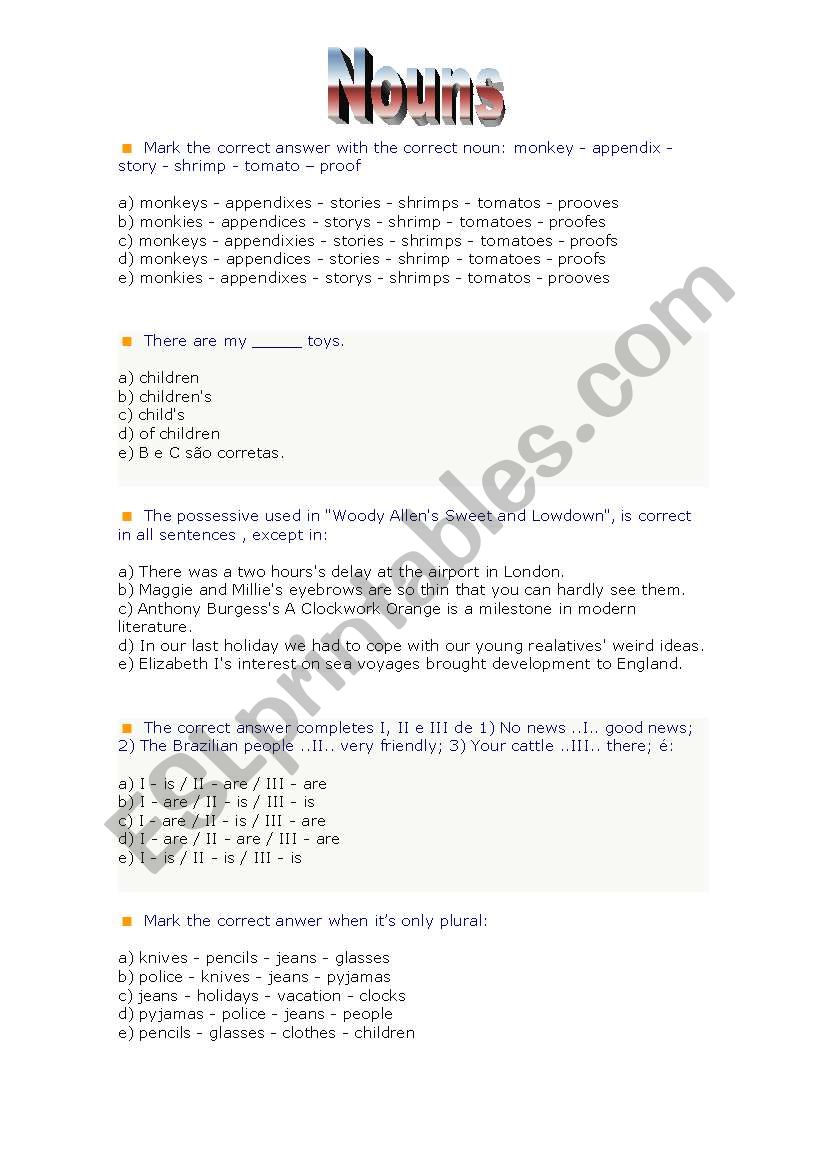 Nouns worksheet