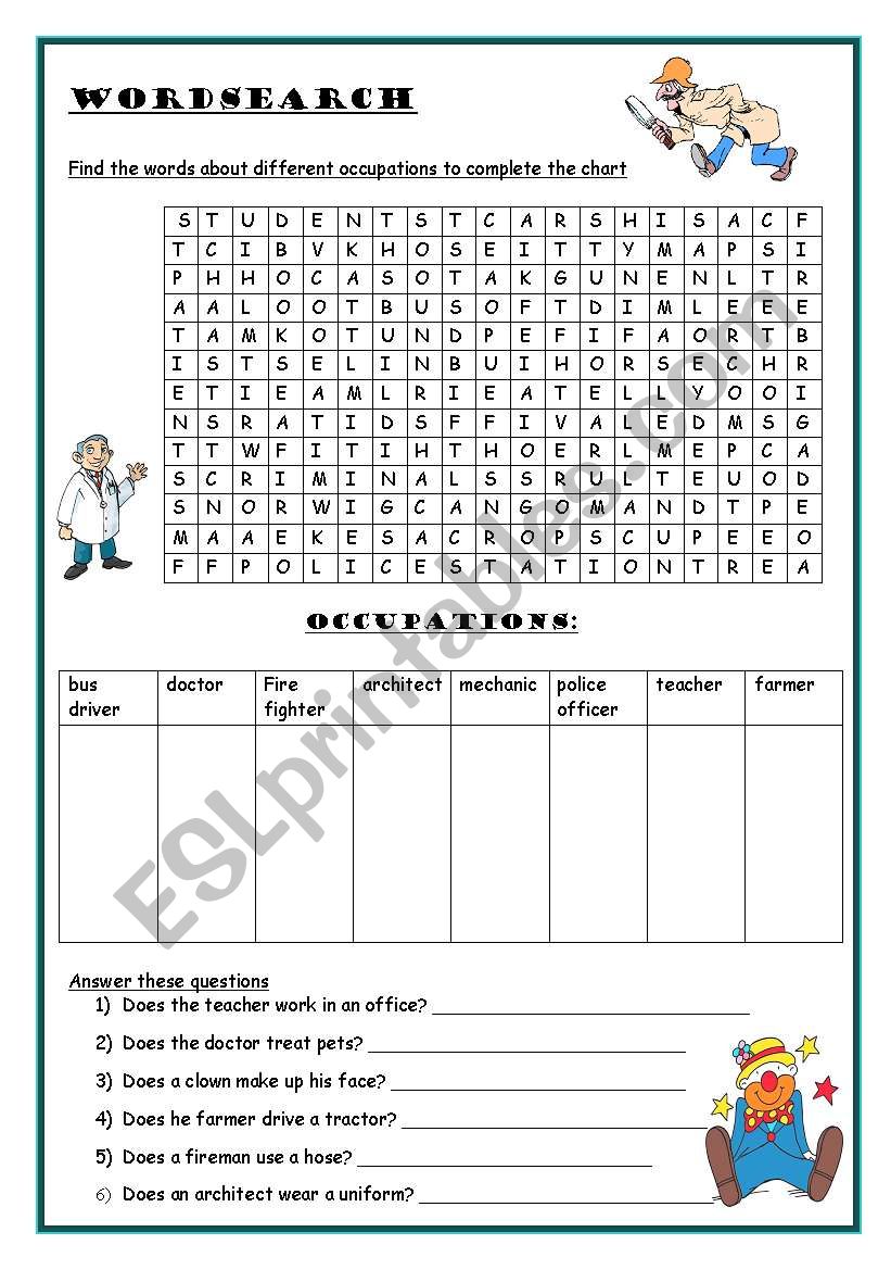 Occupations  worksheet