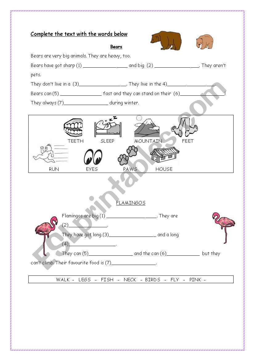 Fill in the gaps - Animals worksheet