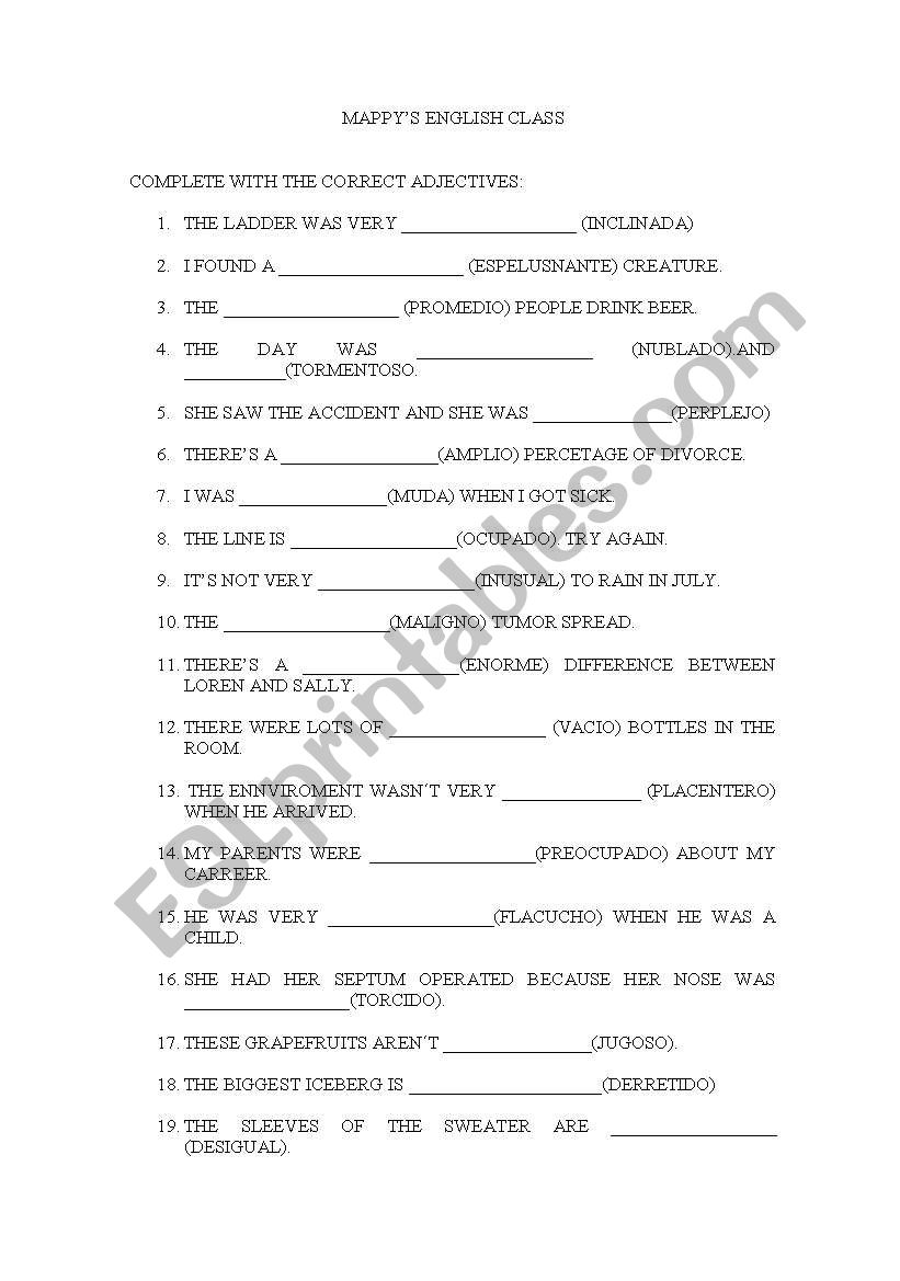 adjectives quiz worksheet