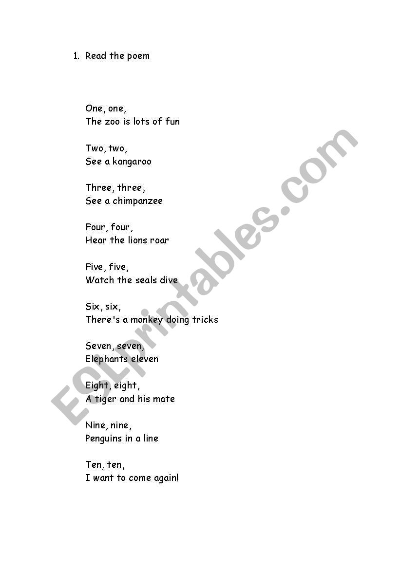 poem: The Zoo is Fun worksheet