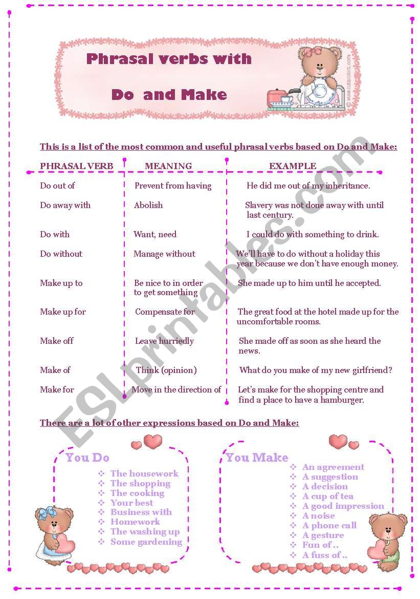 Phrasal verbs and expressions with Do and Make