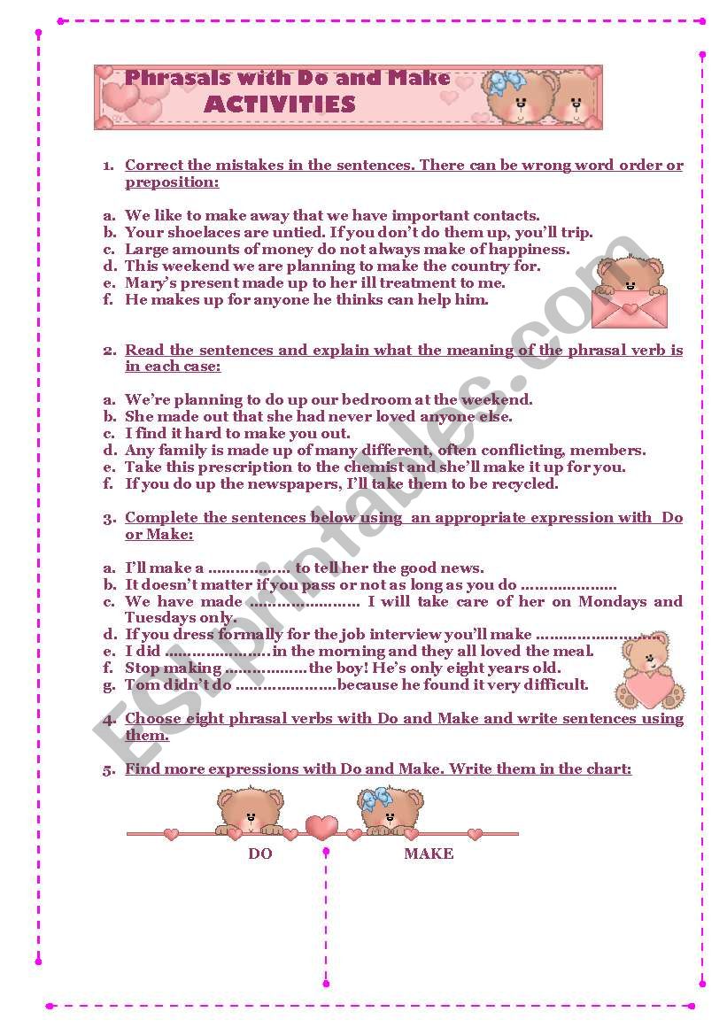 Phrasal verbs and expressions with Do and Make (ACTIVITIES)