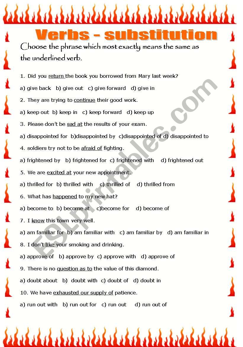 VERBS  - SUBSTITUTION worksheet