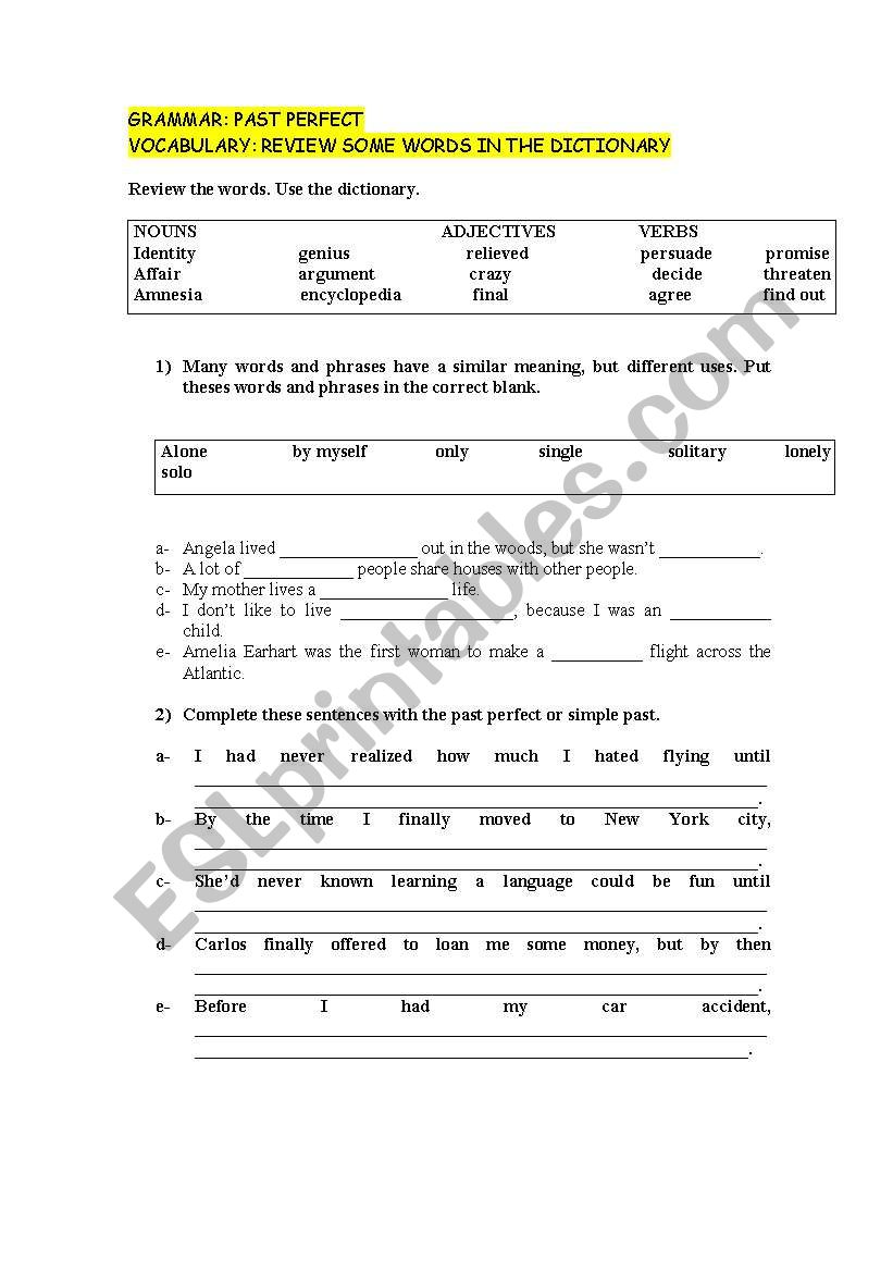 Grammar, vocabulary worksheet