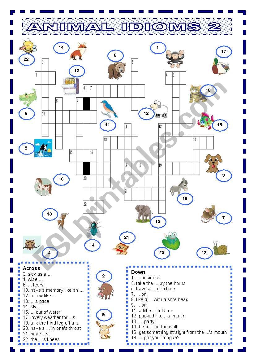 Animal Idioms 2 criss-cross worksheet