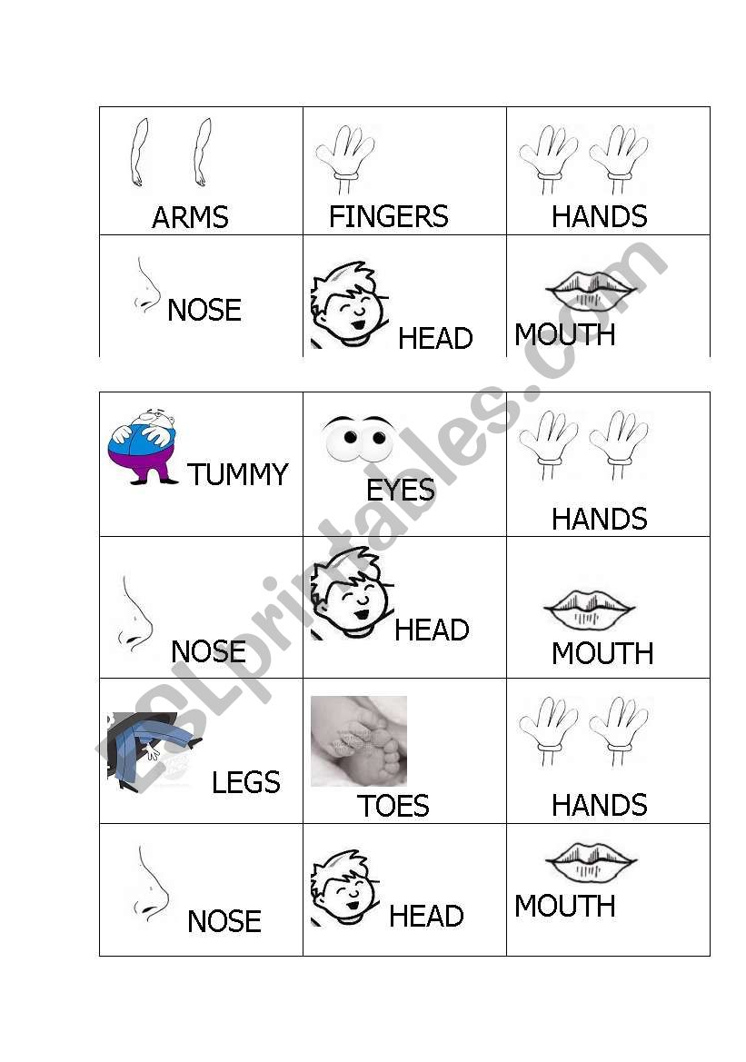 Parts of the body Bingo worksheet