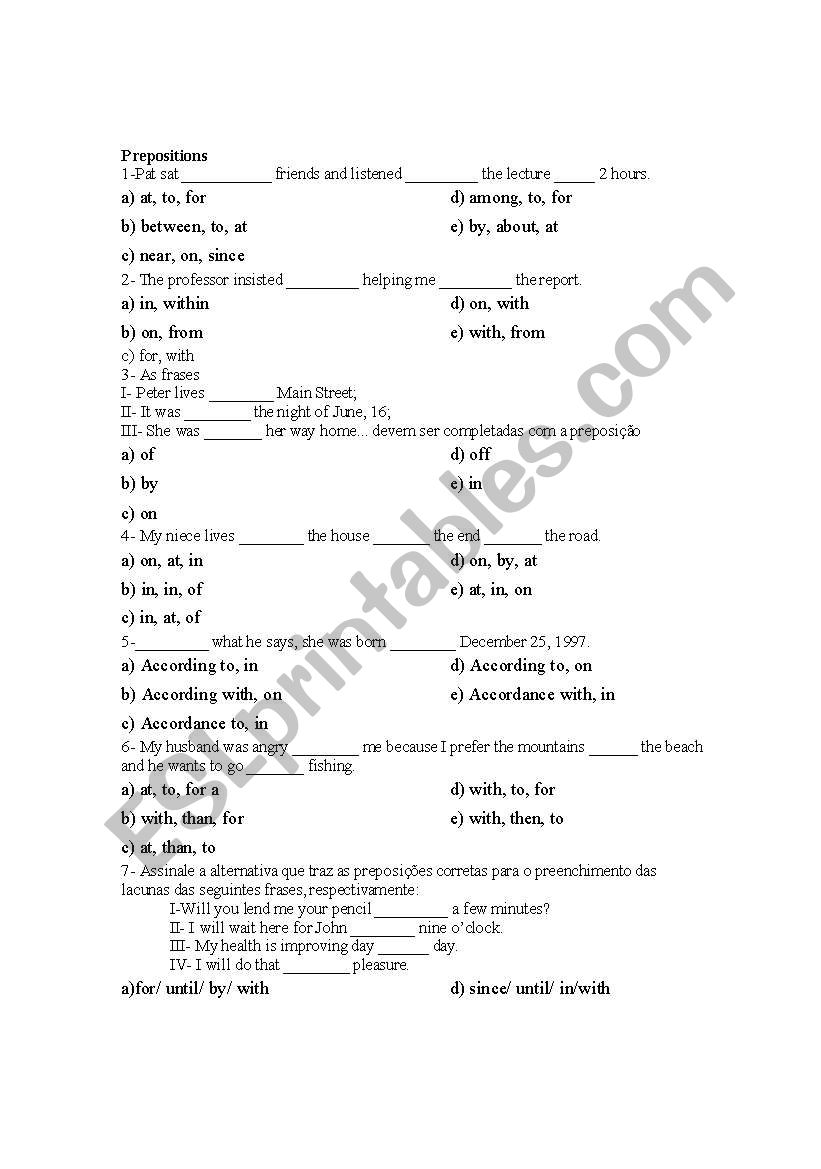 prepositions worksheet