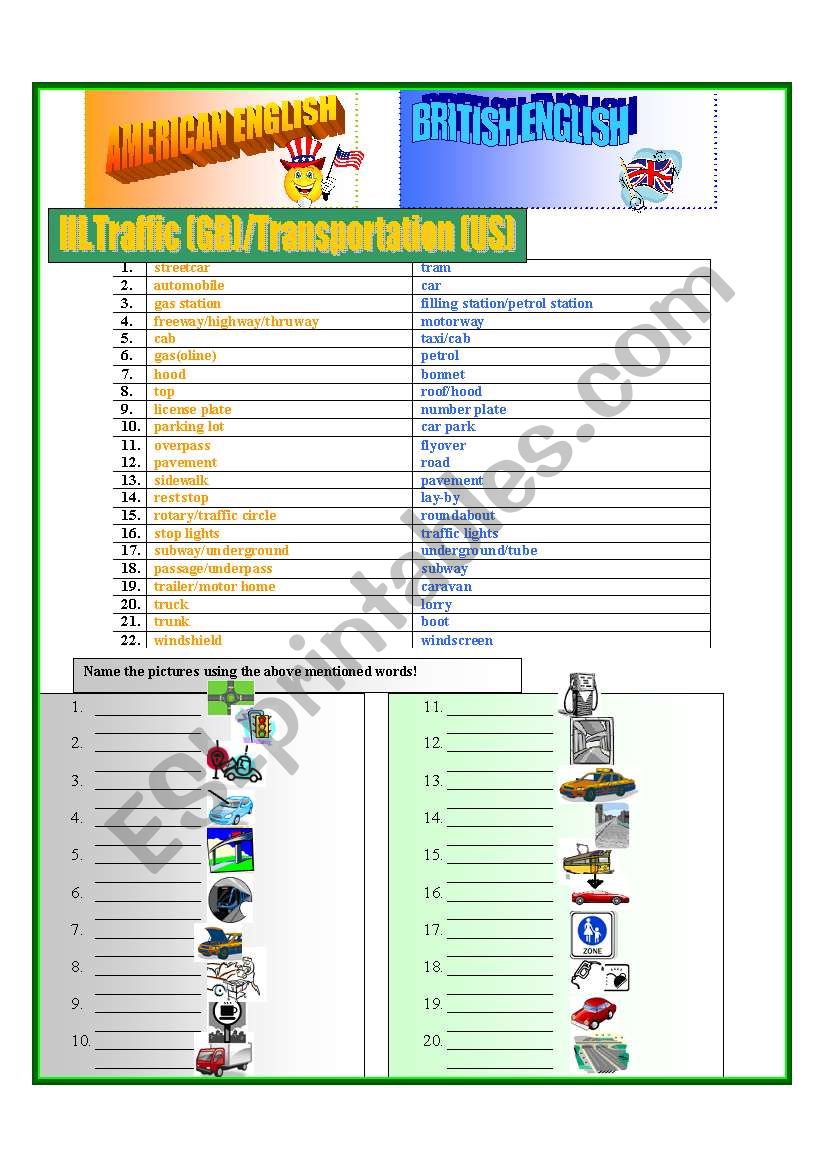 American and British English worksheet