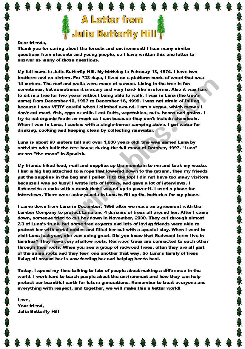 WHAT WOULD YOU DO TO SAVE A TREE? (5 pages)
