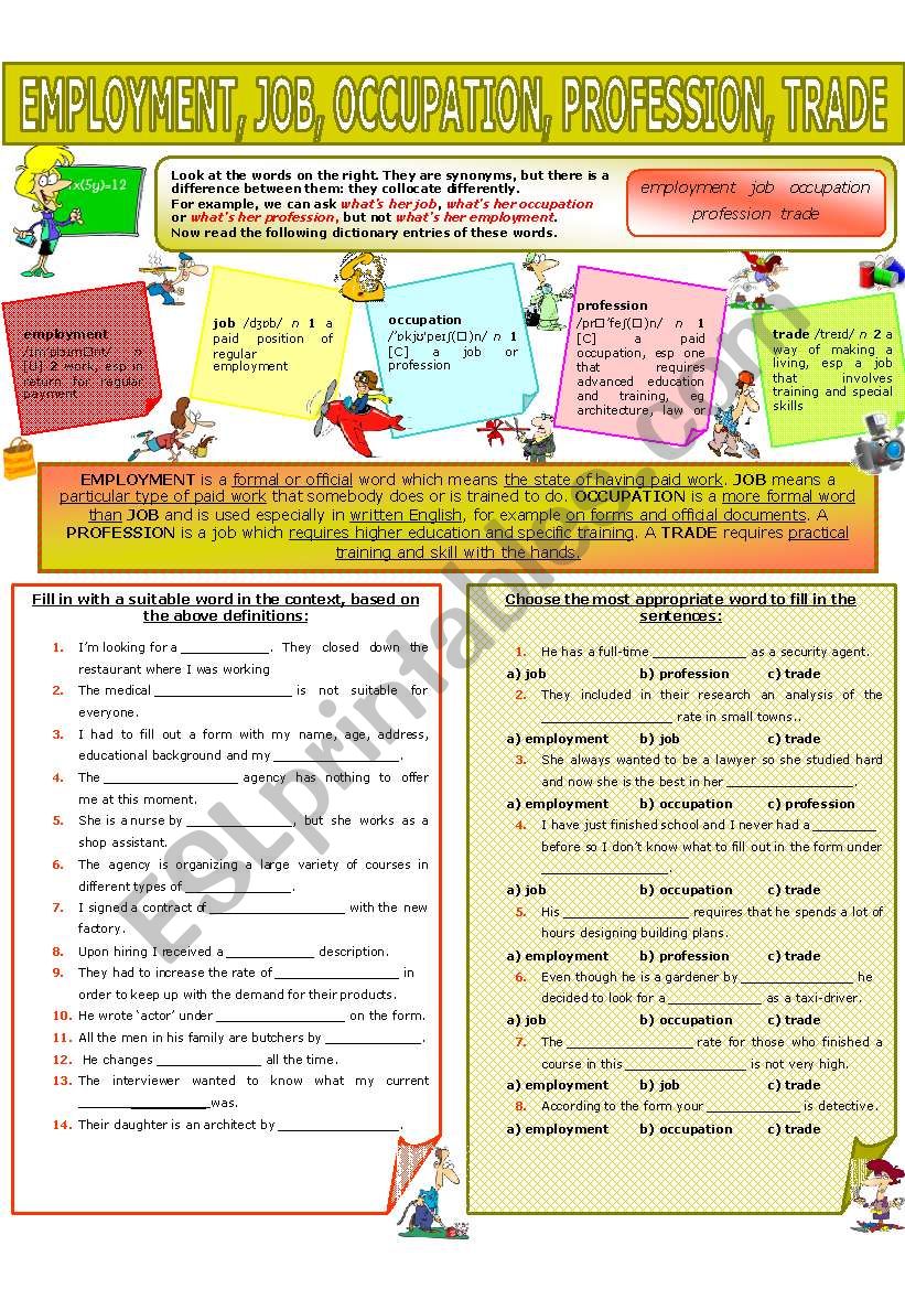 COLLOCATION 56 - EMPLOYMENT, JOB, OCCUPATION, PROFESSION, TRADE