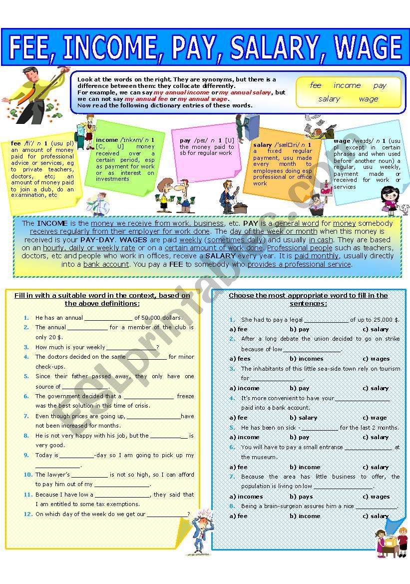 COLLOCATION 57 - FEE, INCOME, PAY, SALARY, WAGE