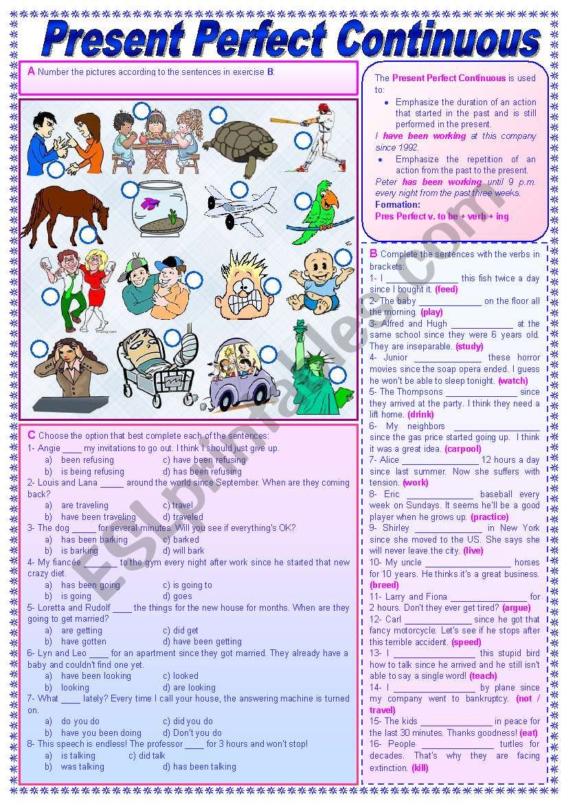 Present Perfect Continuous - Grammar Guide + Exercises (fully editable + keys included)