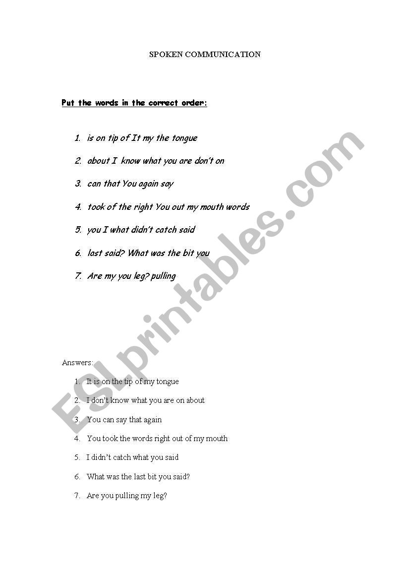 Useful speaking phrases worksheet