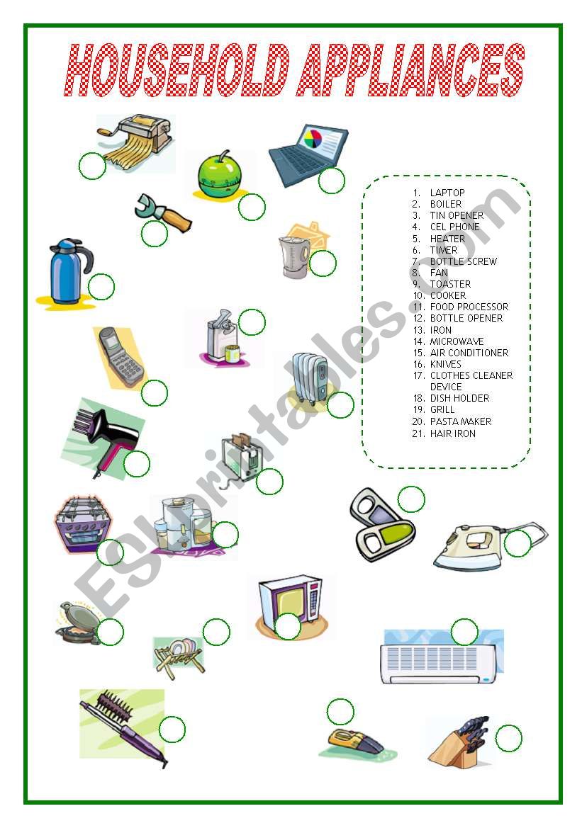 Household Appliances - vocabulary matching activity.