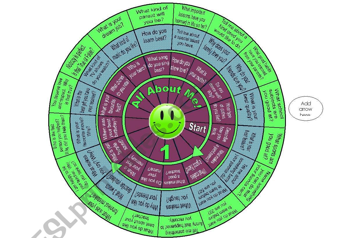 All About Me Game Wheels!  (with over 80 questions, graycale version included, and some links for more ideas)