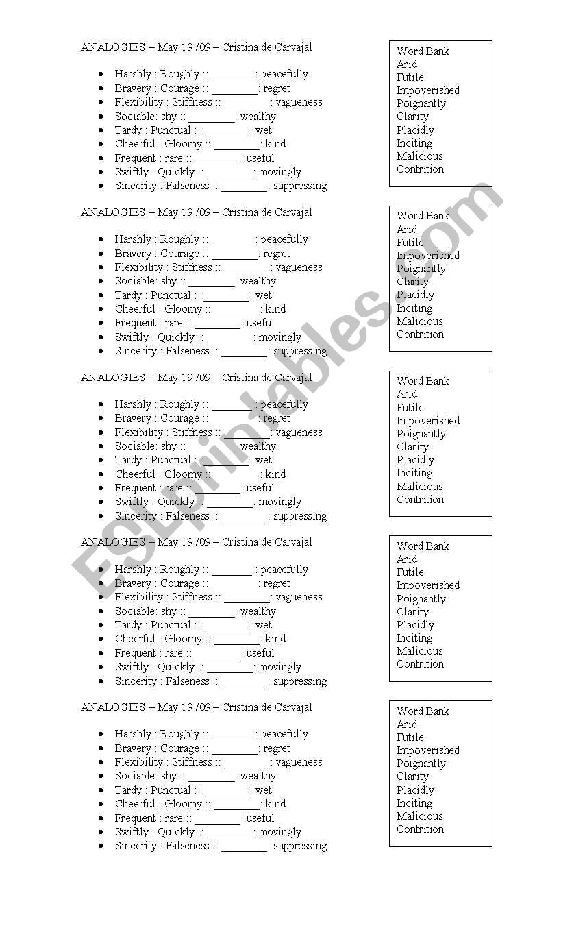 ANALOGIES worksheet