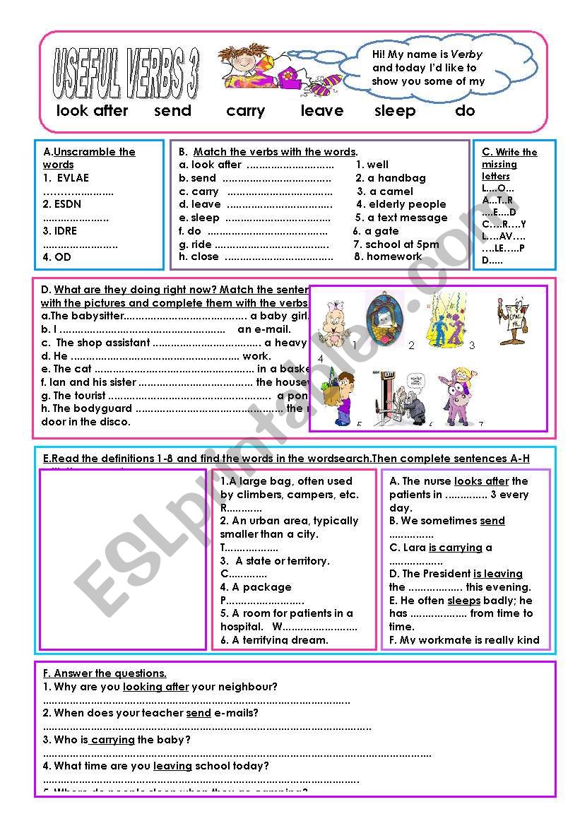 3/11  USEFUL VERBS worksheet