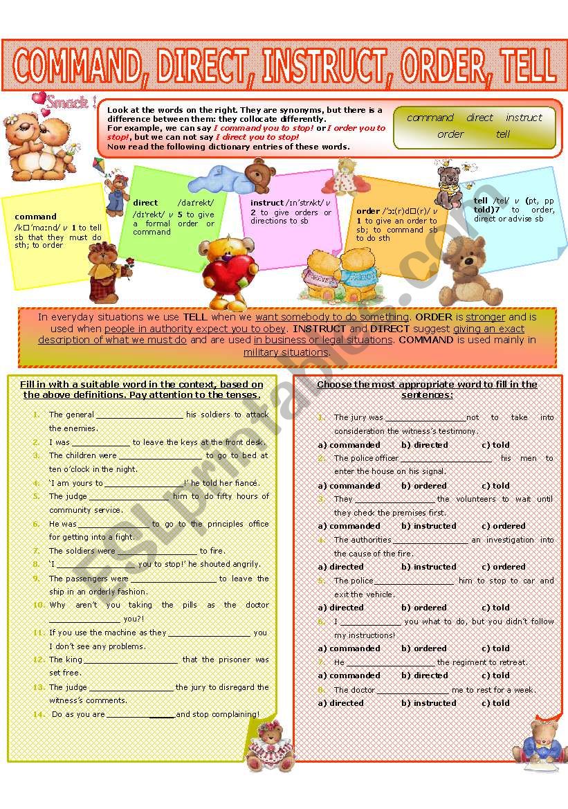 COLLOCATION 59 - COMMAND, DIRECT, INSTRUCT, ORDER, TELL