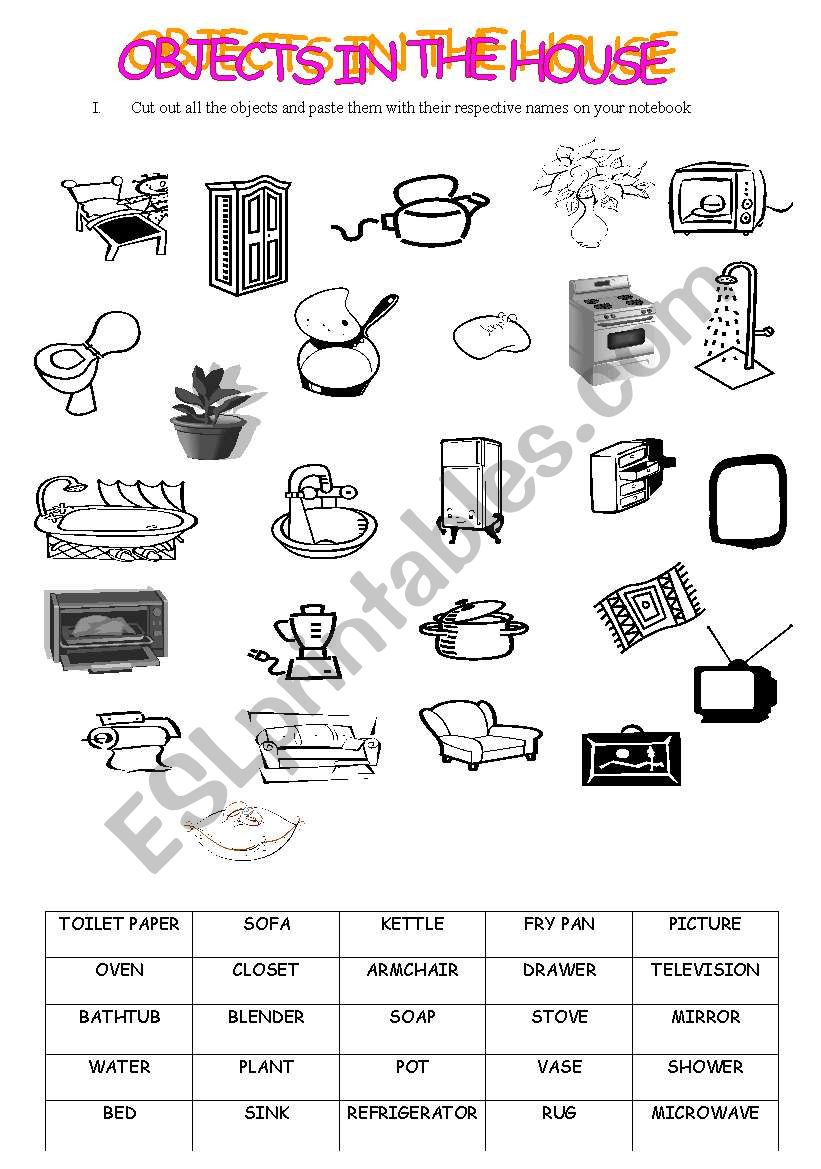 oCBJECTS OF THE HOUSE worksheet
