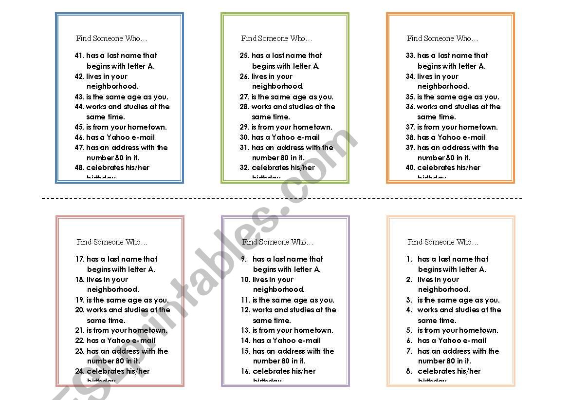 Introduction cards worksheet