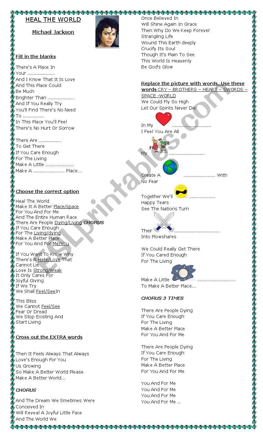 Heal the World worksheet