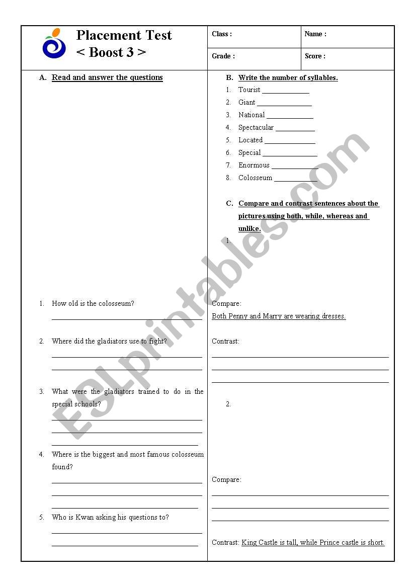 comare and contrast worksheet