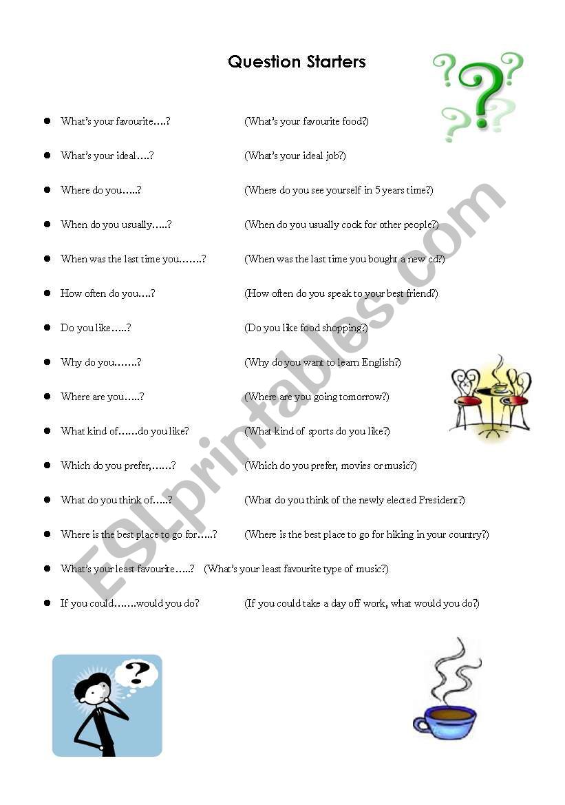Question Starters worksheet