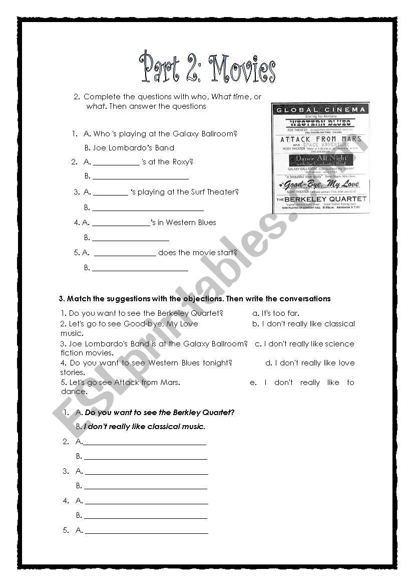 Movies -- > Second Part worksheet