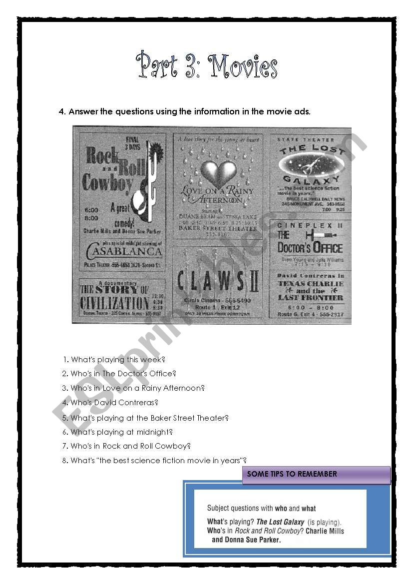 Movies -- > Third Part worksheet